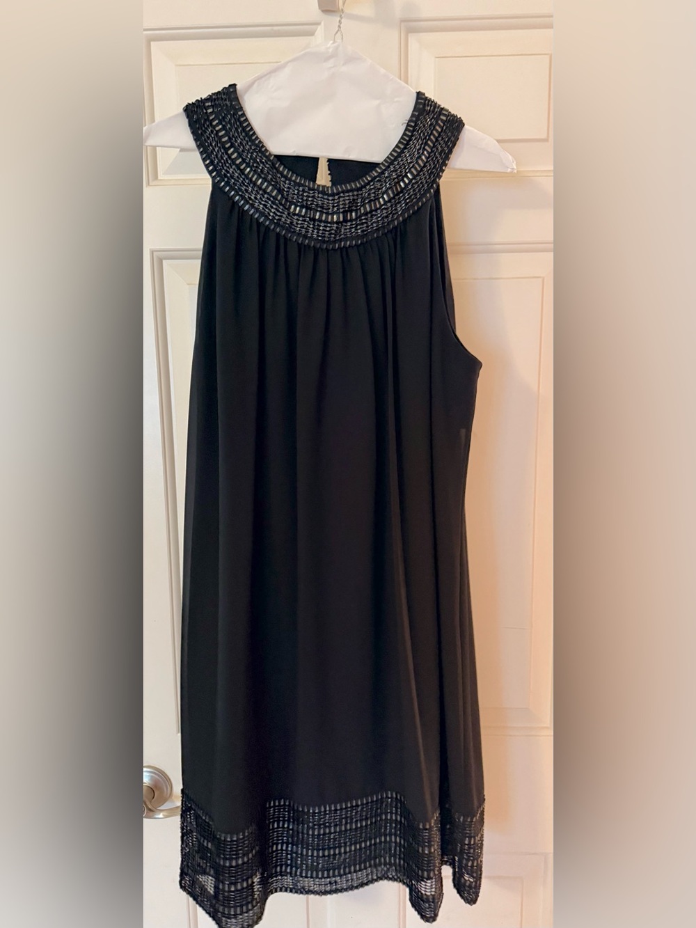 SLNY Black Dress with Silver Thread Halter